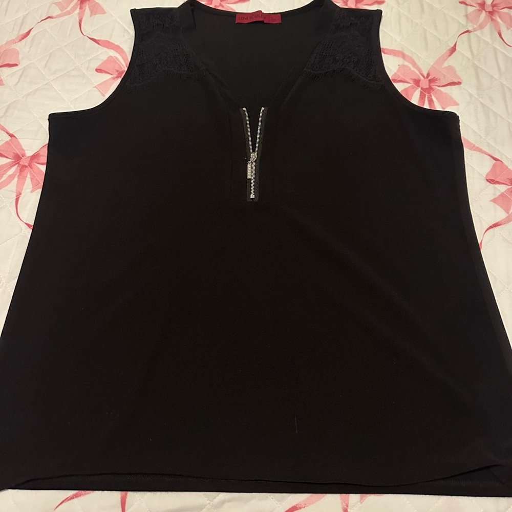 Elegant Black Sleeveless Blouse with Lace Accents